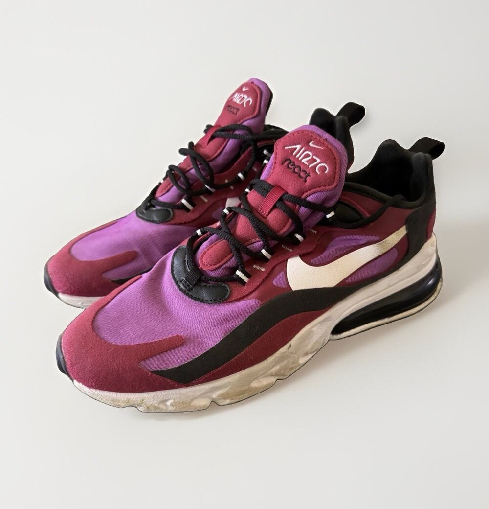 Nike Air Max 270 React Sneakers Men's US 10 Purple Black Athletic Running Shoes